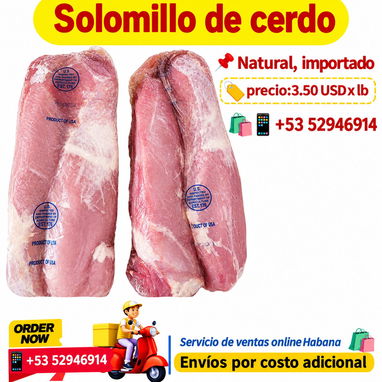 Solomillo de cerdo importado natural, peso aproximado3 libras.Corte de cerdo ( pierna) con adobo, sin hueso, ni grasa, - 3/5