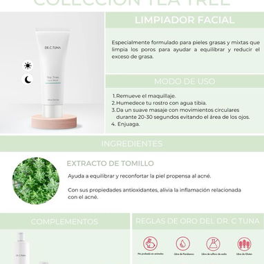 Limpiador facial de Tea Tree 🌿 de FARMASI. Ideal para cutis graso, mixto y con tendencia al acné. - 3/4