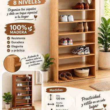 👡👟Zapatera de madera 8 niveles - 2/3