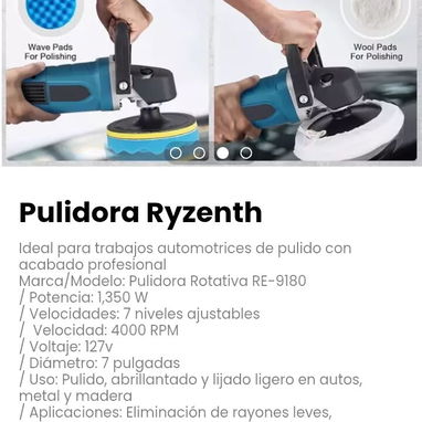 Pulidora Ryzenth. Diseño: Ergonómico con agarre lateral para mayor control - Img 117470504