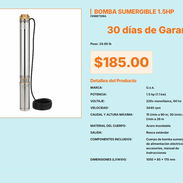 Bomba Sumergible 1.5HP 85mm Ancho Compacta, Bomba Sumergible 1.5HP 220V Monofásica 60Hz VPT#-0519 - Img 55676557