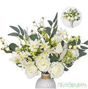 Arreglo de flores artificiales, 6 piezas de flores sintéticas en jarrón, ramos de flores de seda blanca para bodas, hoga - Img 45735601