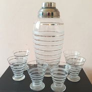 Coctelera de cristal estilo Art Deco con 6 vasos a juego - Img 57746078