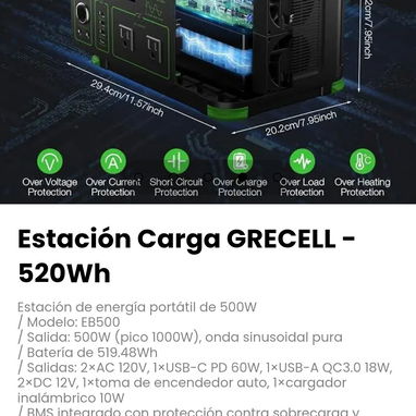 Estación Carga GRECELL - 520Wh. Batería de 519.48Wh - 4/5