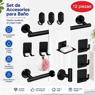 Juego accesorios de baño color negro . 45 USD - 3/4