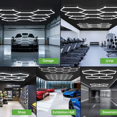 Luces Hexagonales: 245W 8 Rejillas Luces LED Hexagonales, 6500K Ultra Brillantes, Luz de Panal para Garaje, Taller - 3/3