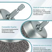 ⚙️Cepillo de Alambre copa o bellota para Taladro, alambre Rizado de Acero al Carbono Grueso, Vástago Hexagonal de 1/4” - Img 55193311