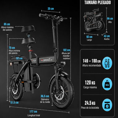 $480 Bicicleta Eléctrica Plegable 750W Pico, 20 MPH, 50km , Batería 48V 10Ah Extraíble - 3/8