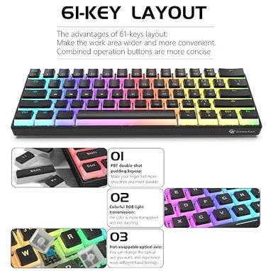 Teclado óptico-mecánico GamaKay MK61 al 60% - Img 124803299