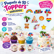 Paquete de 10 toppers pequeños variados para decoraciones en minicakes, cupcakes y dulces (Ely) $0.40 - Img 57406061