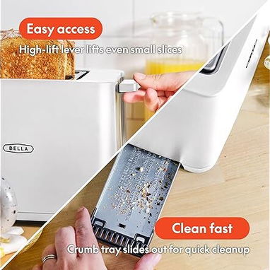 🍞 BELLA Tostadora 2 Rebanadas Ranuras Anchas Auto Shut-Off Blanca 6 Niveles + Defrost & Reheat | Envío* + Garantía** - Img 112949948