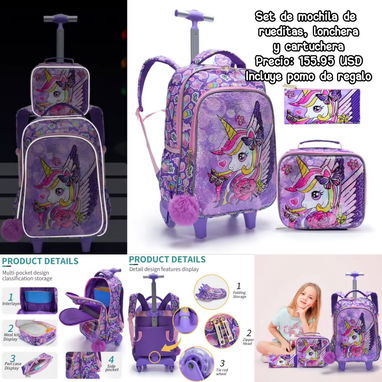 🎒🧳 Set de Mochilas de rueditas, merendero y cartuchera - 2/2