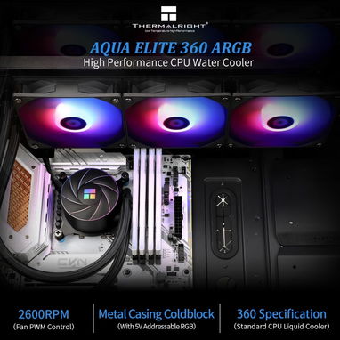 💧❄️ Thermalright Aqua Elite 360 ARGB - Enfriador Líquido AIO de CPU con 3 ventiladores PWM 120mm 🖥️🌐 82.37 USD - 3/6