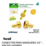 Conector hembra y macho para manguera de 1/2" - Img 54889981