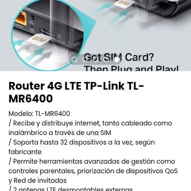 Router 4G LTE TP-Link TL-MR6400. Nuevo en caja - Img 104765714