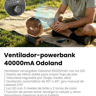 Ventilador-powerbank 40000mA Odoland. Diseño de hélice doble para mayor flujo de aire - 6/6