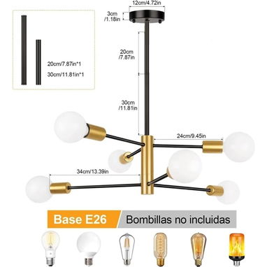 Lampara de techo de 6 bombillos. Dorada - Img 106258891