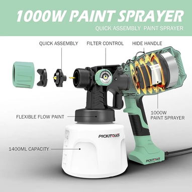Pistola - PICKITOLES Espray de pintura HVLP de 1000 W, pistola eléctrica de alta eficiencia con 6 boquillas. 90 USD - Img 122265042