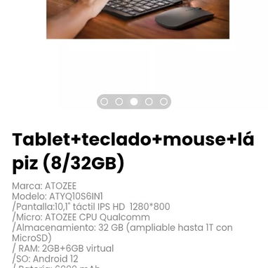Tablet+teclado+mouse+lápiz (8/32GB). Marca: ATOZEE - Img 125825804