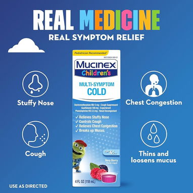 Mucinex jarabe de alivio del resfriado para niños, alivia la congestión nasal, la congestión del pecho, la tos y el moco - 4/6