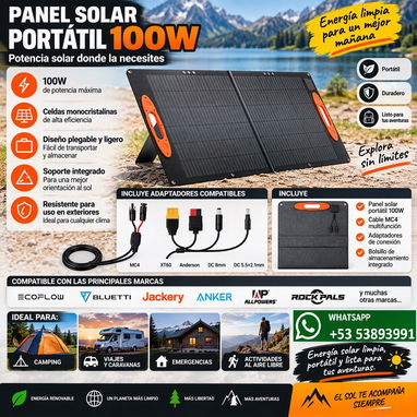 Panel Solar Portátil 100W PARA TODOS LOS TIPO DE ESTACION DE ENERGIA - 2/2