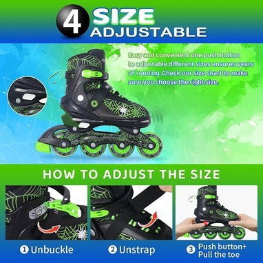 🛼 Patines en Línea Ajustables para Niños – Negros y Verdes 🛼 - 4/5
