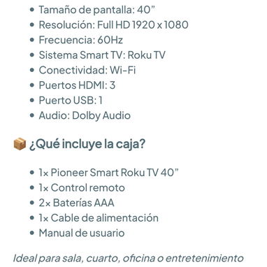 Pionner Smart Roku TV 40" Full HD 1080P LED WiFi HDMI Dolby Audio 🌐 - 10/10