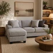 Sofá Esquinero de Gamuza Gris con Chaise Longue(CVV+) - Img 55984011