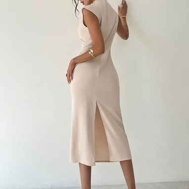 Deluxe Cream - Vestido Elegante de Línea A para Mujer con Lápiz - 3/5