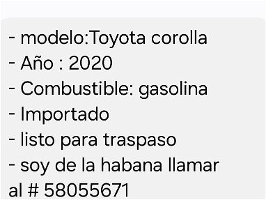Vendo carro Toyota corolla del 2020 - Img 65831753