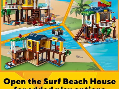 LEGO CREATOR 3en1 Casa Surfera en la Playa, Barco o Avión Biplano, Juguete de Construcción con Animales para Niños - Img 60221779