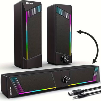 - Bocinas para PC  Gamer con Luces RGB, USB y Auxiliar 3.5 mm - Img 121553078