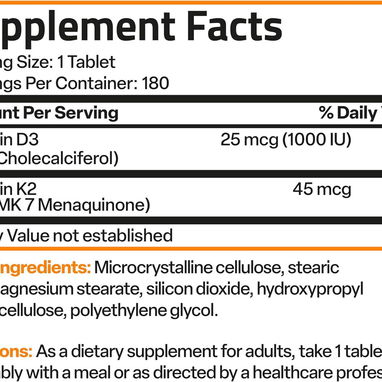 Vitamina K2 + D3 (45mcg/1000IU) (Bronson · 180 comprimidos) - 3/5