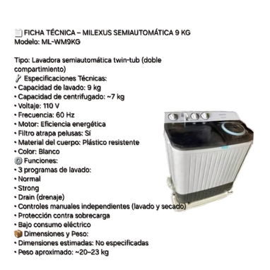 Lavadora Semiautomática 9kg - Img 102075991