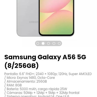 Samsung Galaxy A56 5G (8/256GB). Batería: 5000 mAh, carga rápida 25W - Img 120781276