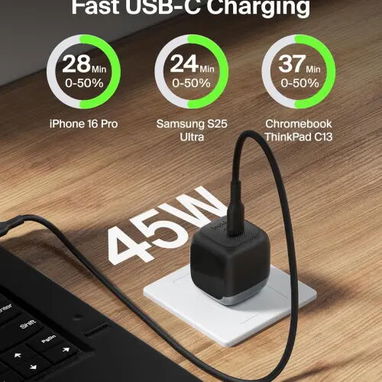 Cargador Belkin 45W USB-C con Cable USB-C, PD 3.1, PPS y Pines Plegables ($25) - 2/7