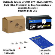 WattCycle Batería LiFePO4 24V 100Ah, 2560Wh, BMS 100A, Protección de Baja Temperatura y Conexión Escalable - Img 56994802