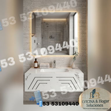 Lavamanos de porcelanato con espejos de luz led - Img 124314100