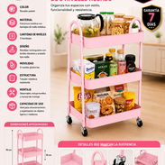 CARRITO ORGANIZADOR METÁLICO DE 3 NIVELES ROSADO - Img 55983510