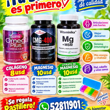 Omega 3, Omega 3.6.9, colágeno, magnesio y citrato de Magnesio se obsequia pastillero - 2/2