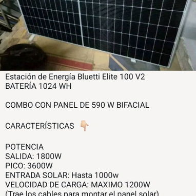 Combo Estación de Energía Bluetely 1084 WhatsApp, panel solar bifacial de 590 w, cable - 3/5