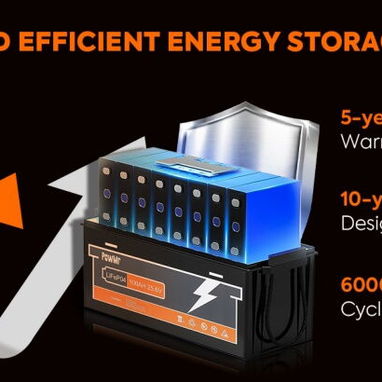 Batería de litio PowMr de 2,56 kWh con carga flash BMS de grado A de 6000 ciclos de 100 A, 25,6 V y 100 Ah, LiFePO4 - 4/9