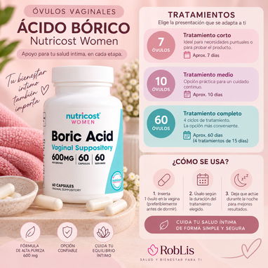 Óvulos vaginales Ácido bórico vaginosis bacteriana candidiasis vaginal recurrentes ph balanceado neutro - 4/4
