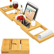 Mesa de bandeja de bañera plegable de bambú - Img 54971811