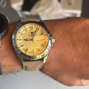 Reloj para hombre, pulsera de cuero ,esfera amarilla, de cuarzo, elegante, ideal para trabajo, regalo. - Img 55255899