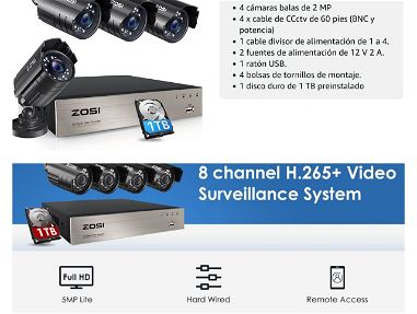 Sistema de cámaras Zosi 4 cámaras y de 8 cámaras nuevos en su caja con sus accesorios, disco de 1TB - Img main-image-45594757