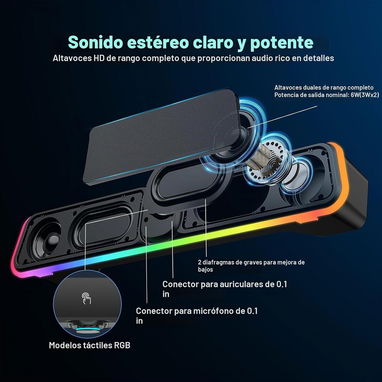 *Barra de sonido de computadora Bluetooth con cable USB con RGB - 10/10