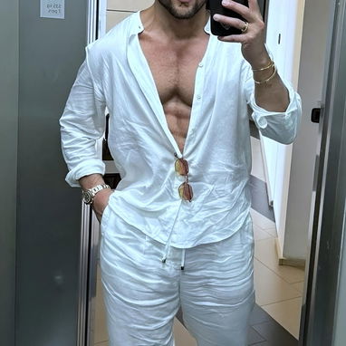 Ropa de Lino para Hombre Pantalón y Camisa Moda Italiana Ropa Blanca 52465450 - Img 93375945