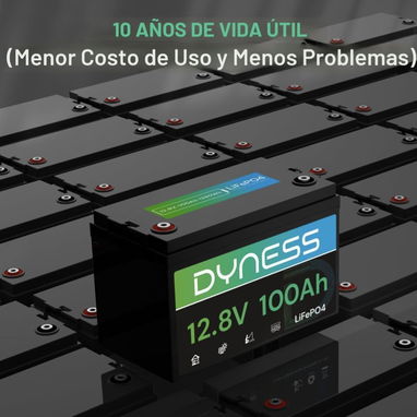Kit 🔋 BATERÍA DYNESS LiFePO₄ , 12,8 V, 100 A ✅ Energía almacenada: 1,28 kWh + Cargador Inteligente  12V 15A - 6/9