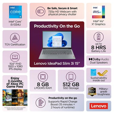 LAPTOP 🎁NUEVA🎁📦CAJA, Lenovo Ideapad Slim 3 (82X700EDUS), 15.6" FHD IPS, Intel Core i5-1334U, 8GB DDR5, 512GB SSD - Img 123259824